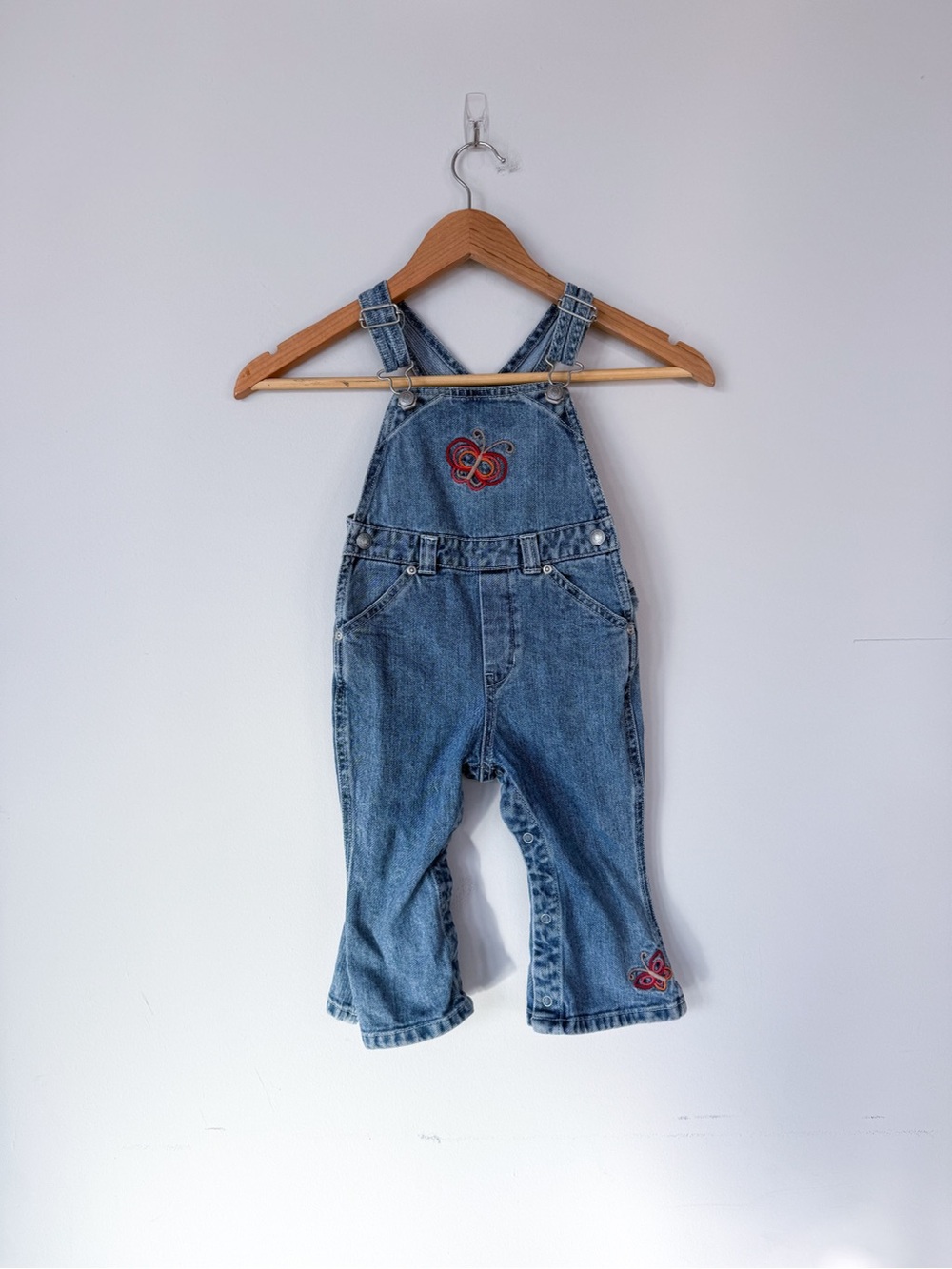 Vintage Y2K Baby Gap Denim Jean Butterfly Embroidered Overall Pants 18-24 Months